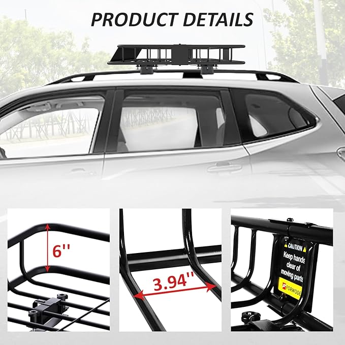 FORWODE 250LBS. Roof Rack Carrier Basket, 43" x 50" x 6" Universal Rooftop Cargo Luggage Rack Basket for Car, SUV, Truck
