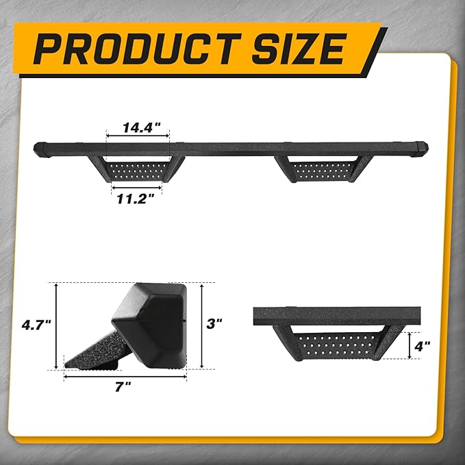 Running Boards Compatible with 2025 2026 Toyota 4Runner(Without Side Skirts), Dual-Stage Textured Black Powder Coated, 4Runner 4 Inch Drop Down Side Steps Made with Carbon Steel.