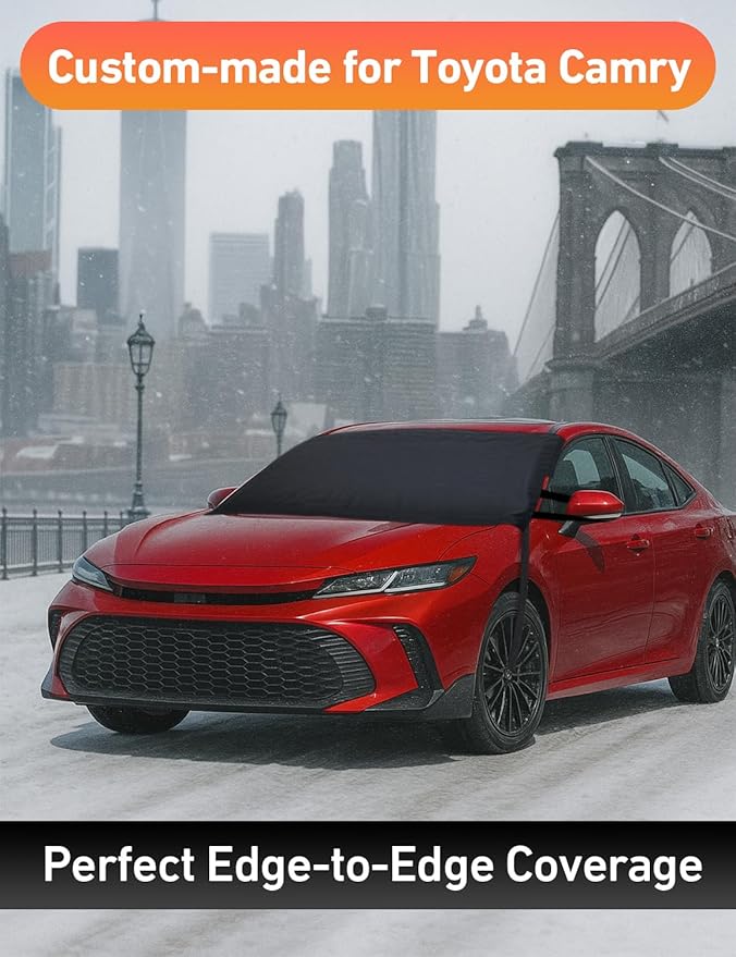EcoNour Car Snow Cover Compatible for Toyota Camry | Windshield Cover for Ice and Snow with S-Hook Straps | Heavy-Duty 600D Oxford Winter Car Cover, Waterproof & Anti-Slip
