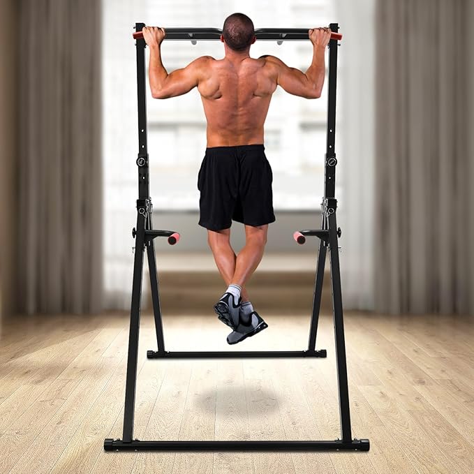 Triangular Pull Up Station, Foldable Multi-Function Pull Up Bar for Home Gym Strength Training, Adjustable Height 5.74-7.55ft, Support 440 Lbs