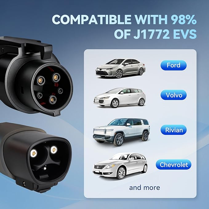 Tesla to J1772 EV Charging Adapter, 60Amp, 250V AC, Silver-Plated Efficient Charging Design, Safety Certified, Compatible with Tesla Destination/Mobile/Wall Connectors [Only to J1772 ]