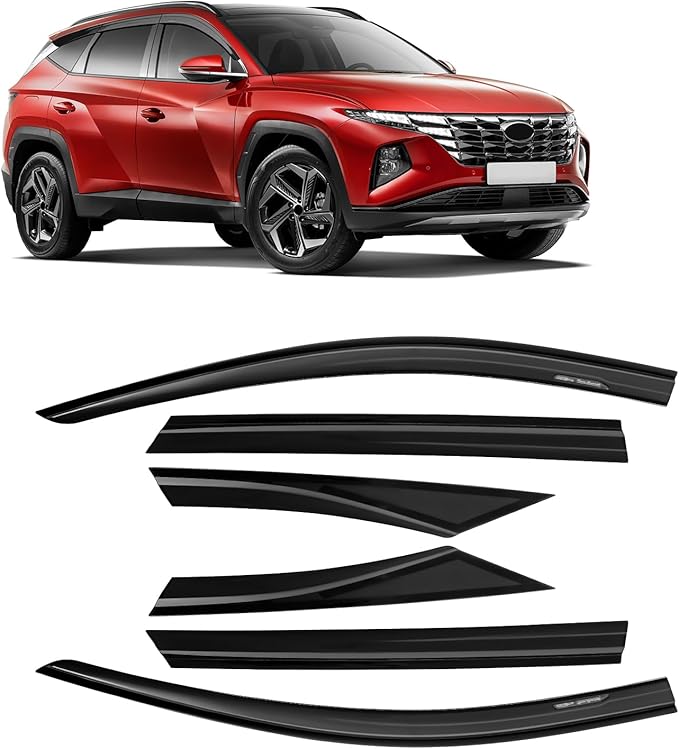 Rain Guards Compatible with Hyundai Tucson 2022 2023 2024 2025 Tape-On Side Window Deflectors Out-Channel Rain Guard Black - 6 PCS