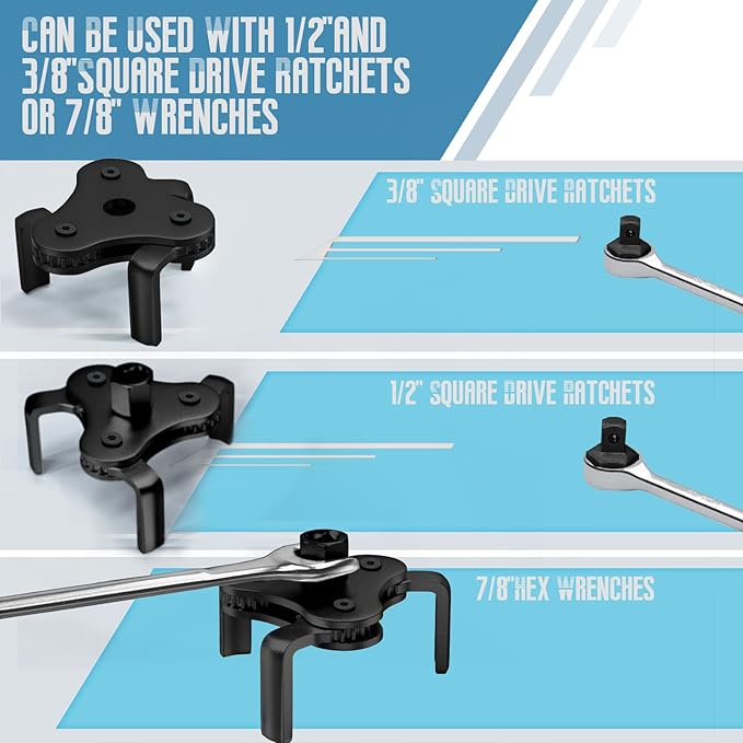 Universal Oil Filter Wrench Adjustable, from 2-1/2 inch to 4.5 inch 3 Jaw Oil Filter Removal Tool Set, Efficiency 2 Way Oil Filter Wrench (black)