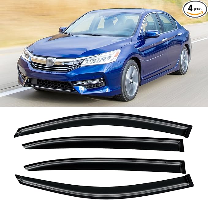 Window Rain Guards for 2008-2017 Honda Accord, Window Visor Guard Vent Wind Shade Deflector Rain Shield Protector Sun for 08-17 Accord 2009 2010 2011 2012 2013 2014 2015 2016 2017, Outside-Mount, 4PCS