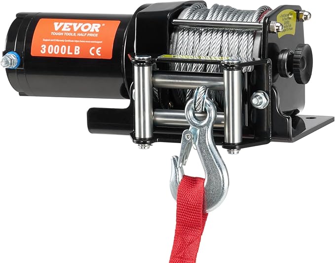VEVOR ATV Winch, 3000 lb Electric Winch, 12V Small ATV UTV Winch with 3/16 in x 39 ft Steel Cable Roller Fairlead Wired Remote Control, IP55 Waterproof for Towing UTV ATV Car Vehicle Off-Road