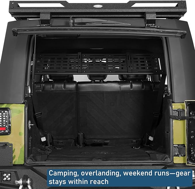 Hooke Road Roll Bar Storage MOLLE Panel Trunk Cargo Rack Shelf for 2007-2018 Jeep Wrangler JK Unlimited 4-Door Hardtop