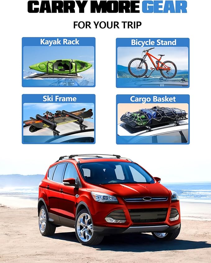 FengYu 300lb Roof Rack Cross Bars Fit for Ford Escape 2013 2014 2015 2016 2017 2018 2019, Heavy Duty Lockable Aluminum Roof Rails Crossbars Cargo Bars Canoe Rooftop Black Carrier Luggage