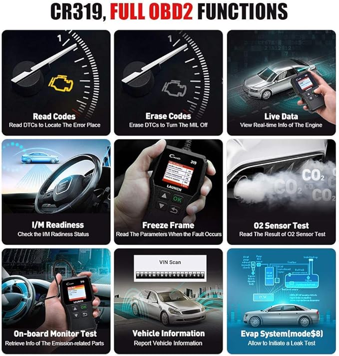 Launch OBD2 Scanner CR319 Check Engine Code Reader with Full OBD2 Functions