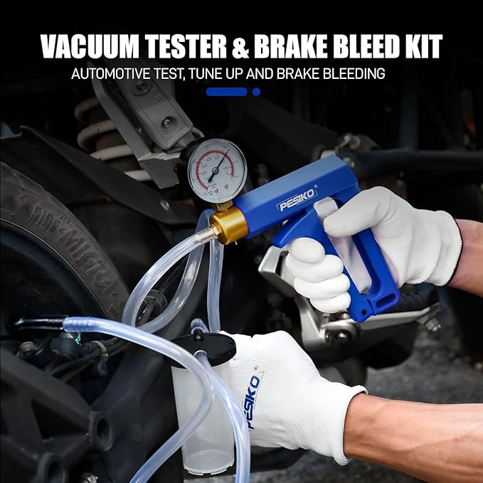 2 in 1 Brake Bleeder Kit with Vacuum Pump, Fluid Extractor Pump Vacuum Gauge Automotive for Motorcycle, Car, Truck Brake Fluid Tester