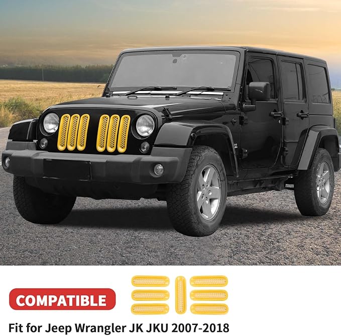 Mesh Grill Insert Grille Inserts Cover Fit for 2007-2018 Jeep Wrangler JK JKU(Yellow)
