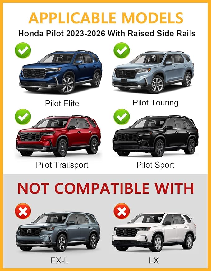 Tuyoung 300lbs Lockable Roof Rack Cross Bars Compatible with Honda Pilot 2023-2026 Sport TrailSport Touring Elite with Raised Rails (Not for LX & EX-L),Heavy Duty Aluminum Roof Crossbar Luggage