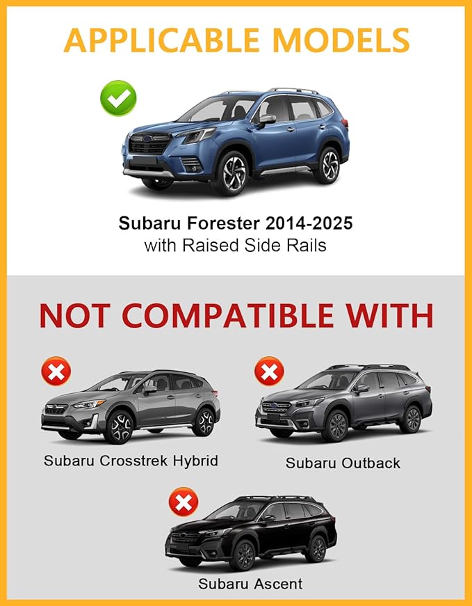 Tuyoung 300lbs Roof Rack Cross Bars Compatible with Subaru Forester 2014-2026 with Raised Side Rails (Not for Wilderness), Lockable Heavy Duty Aluminum Metal Lock Roof Rails Crossbars Luggage Racks.