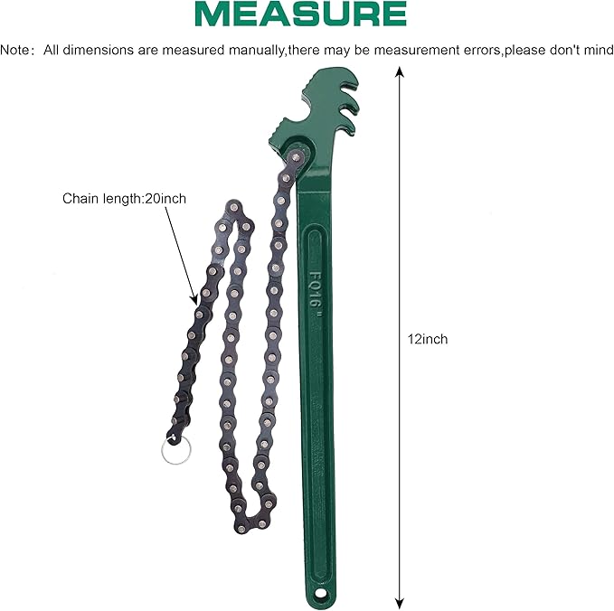 12 inch Heavy-Duty Adjustable Ratcheting Chain Wrench Adjustable Oil Filter Pipe Wrench Chain Style Multi-Purpose Remover Tool