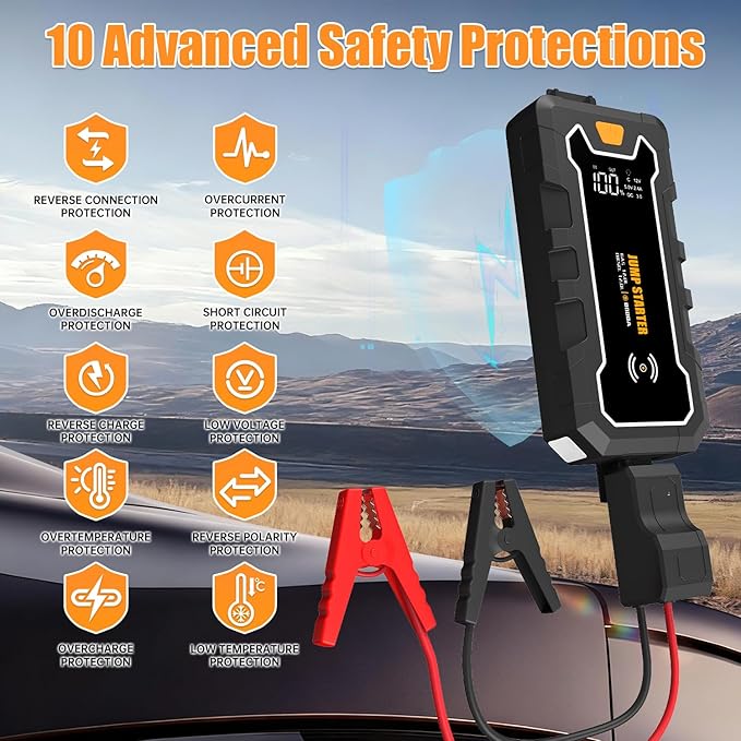 CROS 3500A Car Jump Starter, 24000mAh Battery Booster Pack with Wireless Charger, 12V Portable Jump Box for Gas & Diesel Engines, Power Bank & LED Flashlight