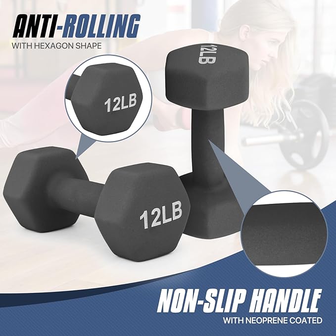 MADOG Dumbbell Set, Anti-Slip Neoprene Coated Hexagon Hand Weights for Home Gym Equipment Workouts Strength Training