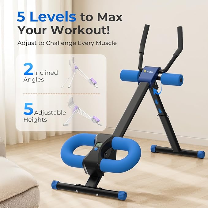Ab Machine, Adjustable Ab Trainer Machine for Abs Workout at Home Gym, Foldable, Knee Protection, Abdominal Trainer for Stomach Workout