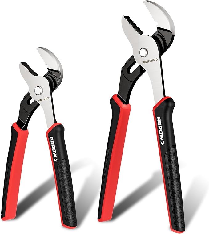 ARROW 2-Piece Groove Joint Pliers, 8" & 10" Adjustable Water Pump Pliers with TPR Handle, High Carbon Steel Tongue and Groove Plier for Plumbing, Automotive and Household Repairs