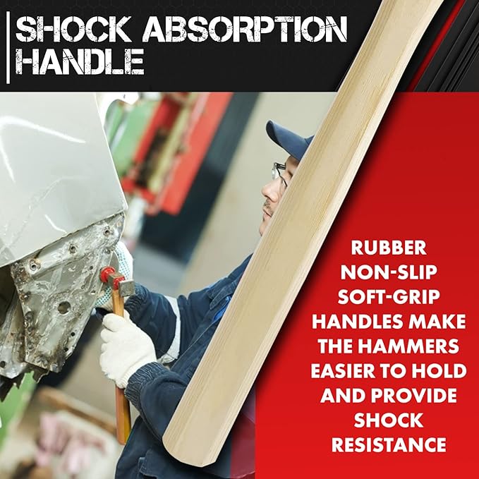 C&T 7 Piece Auto Body Repair Tool Hammer Dolly Set, Car Body Repair Tool Kit with Carrying Case, Hickory Handles