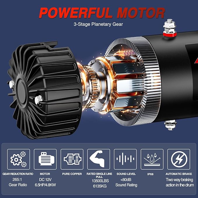 Nilight 12V Electric Winch 13000lbs ATV Trailer Winches with Synthetic Rope Fairlead Wired Handle & Infrared Remote Waterproof Winch for Truck Offroad