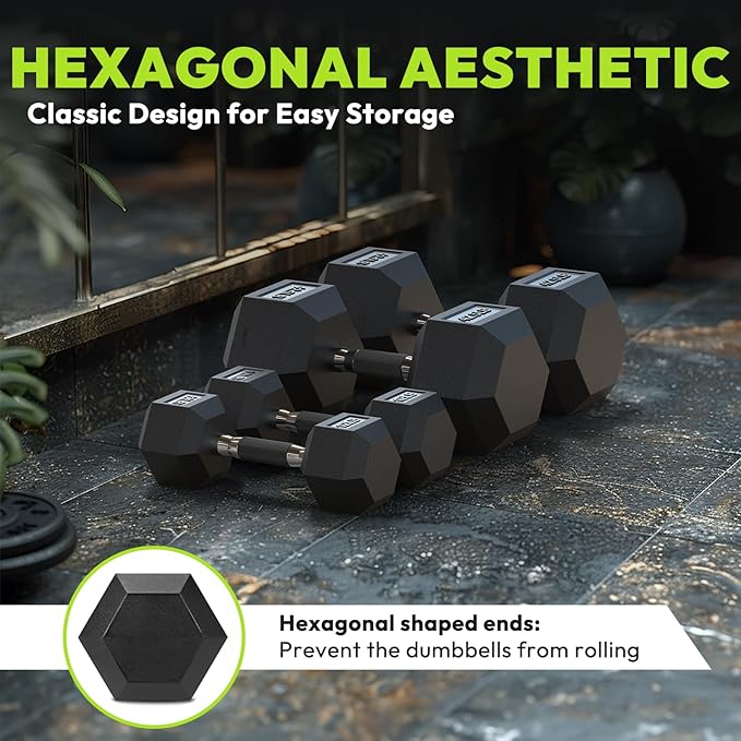 Hex Dumbbell 45-480 lb Set, Rubber Encased Exercise & Fitness Dumbbells for Home Gym, Hand Weights for Strength Training
