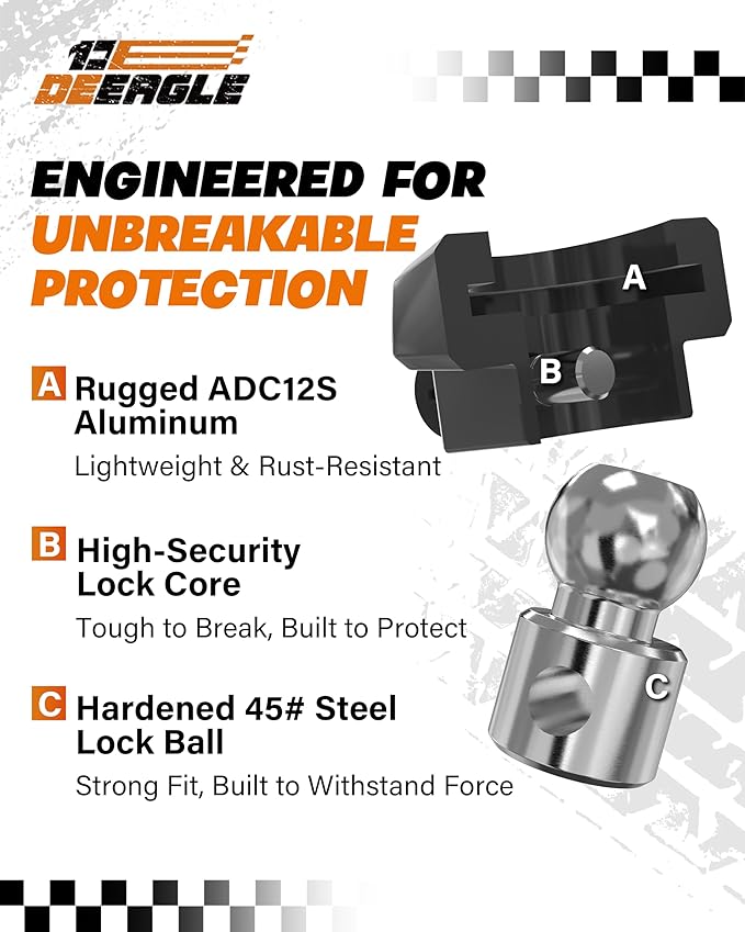 DEEAGLE Heavy Duty Trailer Coupler Lock, RV Trailer Locks Fits 2” Couplers, Anti-Theft Ball Hitch Lock, Black