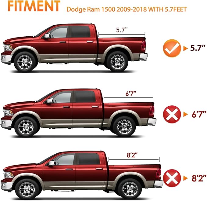 Nilight Soft Roll Up Truck Bed Tonneau Cover Compatible with Ram 1500 2009 2010 2011 2012 2013 2014 2015 2016 2017 2018,5.7ft