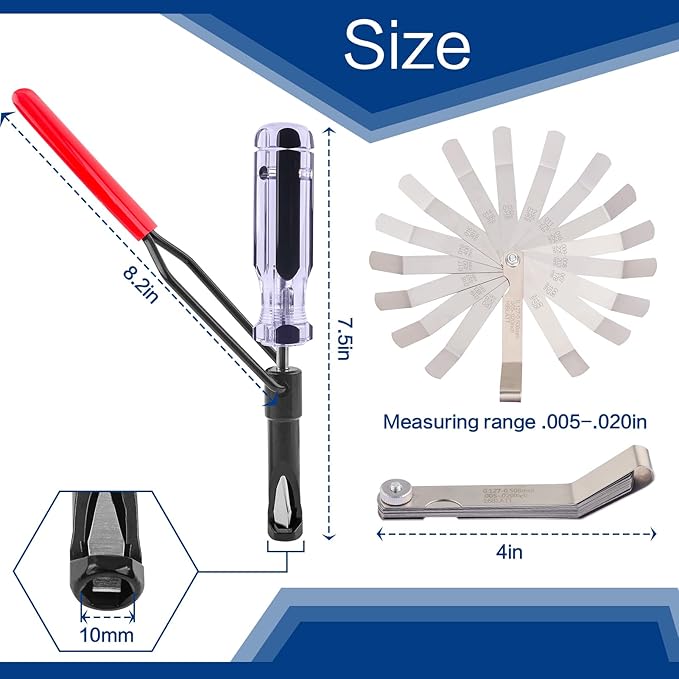 Valve Adjustment Tool for 10mm Jam Nut,with Angled Feeler Gauge, Slotted Valve Adjusting Stud,Valve Lash Adjustment Tool for Honda,Toyota,Nissan and Other Japanese Car Engines/Black Version