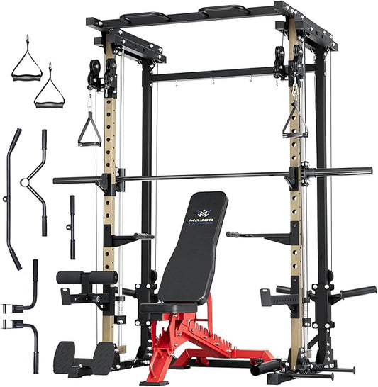Major Fitness Drone3 Smith Machine – All-in-One Home Gym Squat Rack with Weight Bar, Cable Crossover Machine – Heavy-Duty Fitness Equipment for Strength Training and Full-Body Workouts