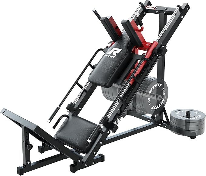 RitFit Leg Press Hack Squat Machine, Professional Adjustable Leg Press Machine for Home Gym with Linear Bearing, Specialty Hack Squat Machine for Full Lower Body Workout with Weight Storage Posts, Red