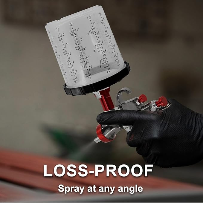 Disposable Paint Cups for Automotive Paint Gun, HVLP Paint Spray Gun Mixing Cups 20 Ounce (600ml) Kit with 15 Cups and Lids System, 1 Hard Cup with Retainer Ring, 2 Adapter, Paint Stirrer