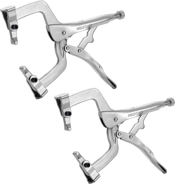 MAXPOWER 11-Inch C Clamp Locking Pliers Set, Flexible Jaws Change with Pads or Regular Tips