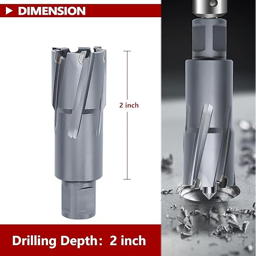 1" x 2" Annular Cutter with Weldon Shank,Carbide Tip Annular Drill Bit for Stainless Steel, Iron (2" Depth, 1" Diameter)