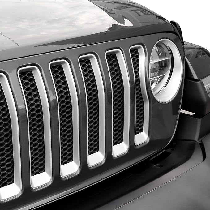 Grille Grill Insert+Headlight Turn Light Cover Compatible with 2018-2023 Jeep Wrangler JL JLU Sport/Sport S Only,Not for Sahara,Rubicon 4xe(Silver)