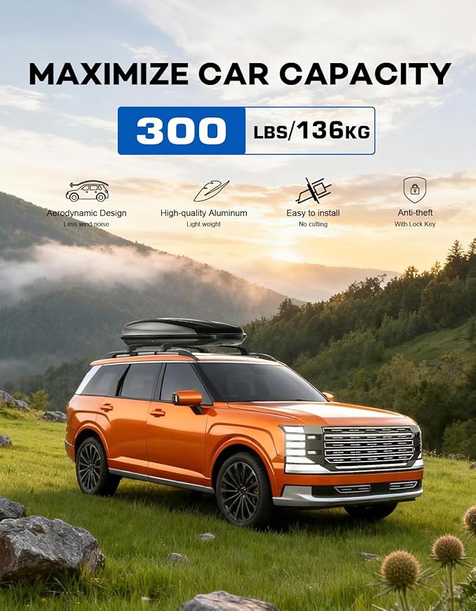 300lbs Lockable Roof Rack Cross Bars Compatible with Hyundai Palisade 2026,Heavy Duty Aluminum Roof Rails Crossbars Canoe Black Rooftop Cargo Luggage