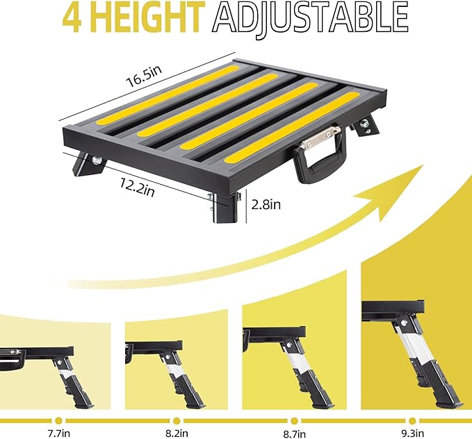 GarfatolRv Steps, Foldable RV Step Stool with a Adjustable Height Step Platform, Portable Handle, Reflective Strip and Non Slip Rubber Feet for Adults Supports Up to 1000 lbs