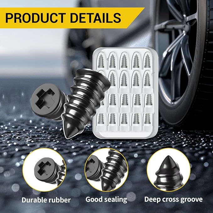 40 Pcs Tire Repair Rubber Nails Kit, Tire Repair Rubber Screws, Tire Screw Plug Fast Tool Self Service Tire Repair Nail Suitable with Box and Screwdriver, Tire Plugs Kit