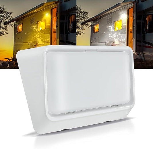 acegoo RV Porch Light LED Dual Color White/Amber Switchable 12V Exterior Utility Replacement Light for Trailer Camper Motorhome 5th Wheels, 480 Lumen & IP66 Waterproof (White)