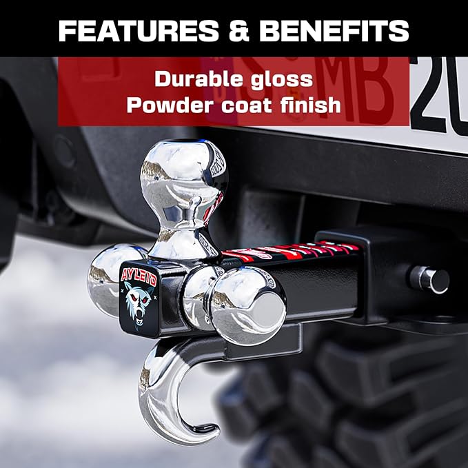 Ayleid Trailer Hitch Tri-Ball Mount with Hook & Pin Balls Sized 1-7/8 , 2 & 2-5/16 inches , Tow Hitch with Anti-Theft Locking Pin, Silver