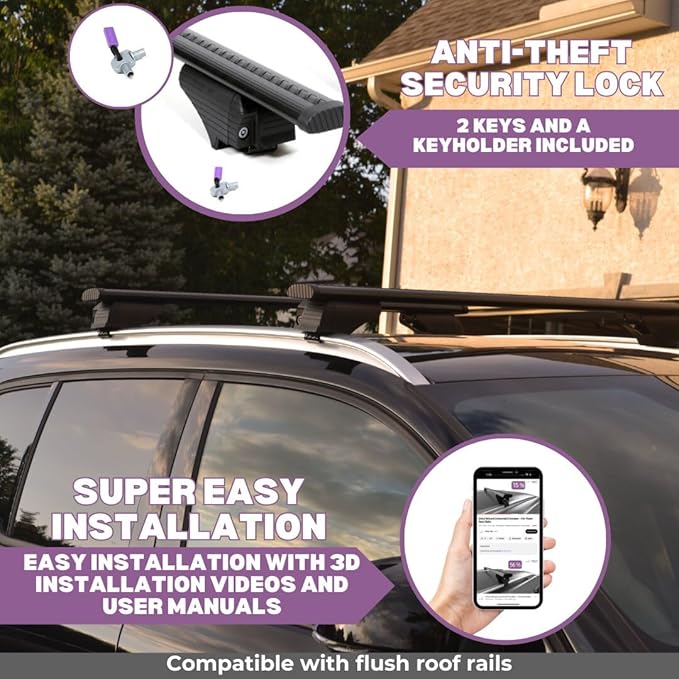 ERKUL Roof Rack Cross Bars for Mercedes Benz GLC 2016-2022 | Aluminum Crossbars with Anti Theft Lock for Rooftop | Compatible with Flush Rails - Black