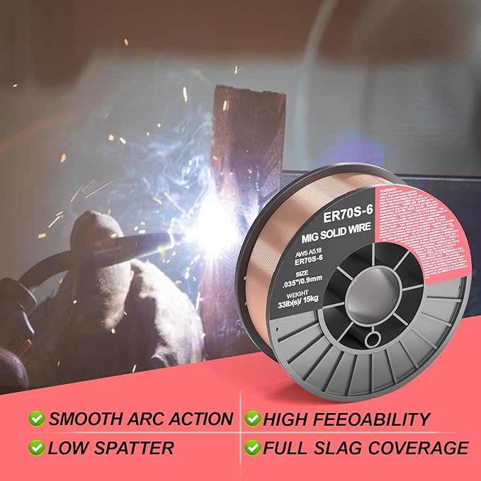 ER70S-6 .035-Inch on 33-Pound Spool Carbon Steel Mig Solid Strong ABS Plastic Spool Welding Wire (0.035-Inch 33 LB)