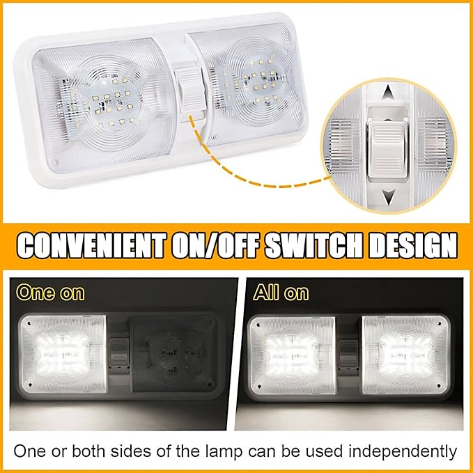 HAISTYLE RV LED Ceiling Double Dome Light Fixture with ON/Off Switch Interior Lighting for Car/RV/Trailer/Camper/Boat DC 11-18V Natural White (2PCS/ Double Dome)