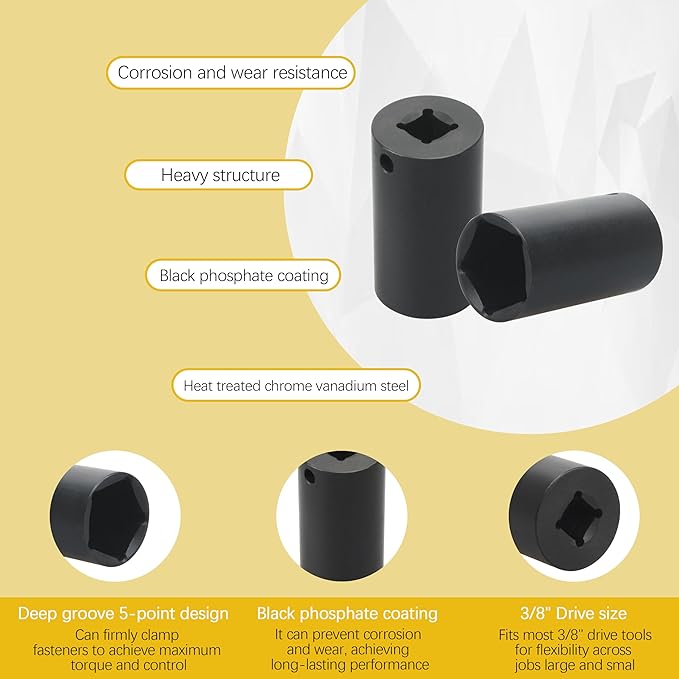 Pentagon Socket, 3/8-Inch Drive 13/16-Inch 5-Point Impact Socket Tool for Pentagonal Nuts, Curb Boxes, Water Meters, Fire Hydrants