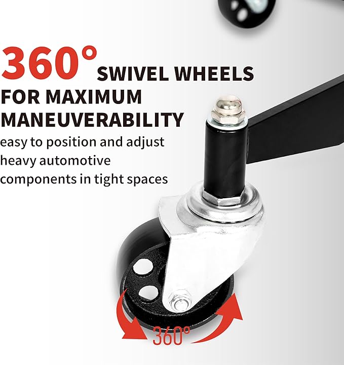 0.75 Ton (1660 lbs) Hydraulic Telescoping Transmission Jack with 360° Swivel Wheels, Foldable Foot Pedal, Adjustable Garage/Shop Lift Hoist for Auto Repair & Vehicle Maintenance