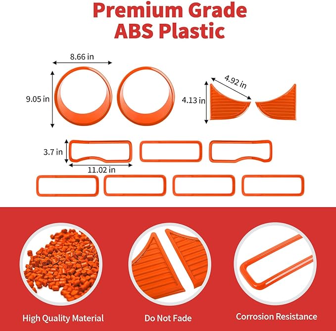 Front Grille Grill Insert+Headlight Turn Light Cover Trim Compatible with 2024-2025+ Jeep Wrangler JL JLU & Gladiator JT Exterior Accessories,Not Fit for JL Sport & Sports (Orange)