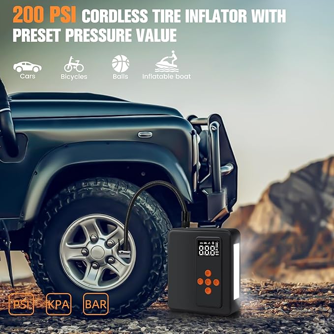 Jump Starter 8000A Peak with 200PSI Air Compressor, Portable Battery Charger for All Gas 12L Diesel Engines, Tire Inflator Combo, Power Station with LED Flashlight, Roadside Emergency Tool, Gifts