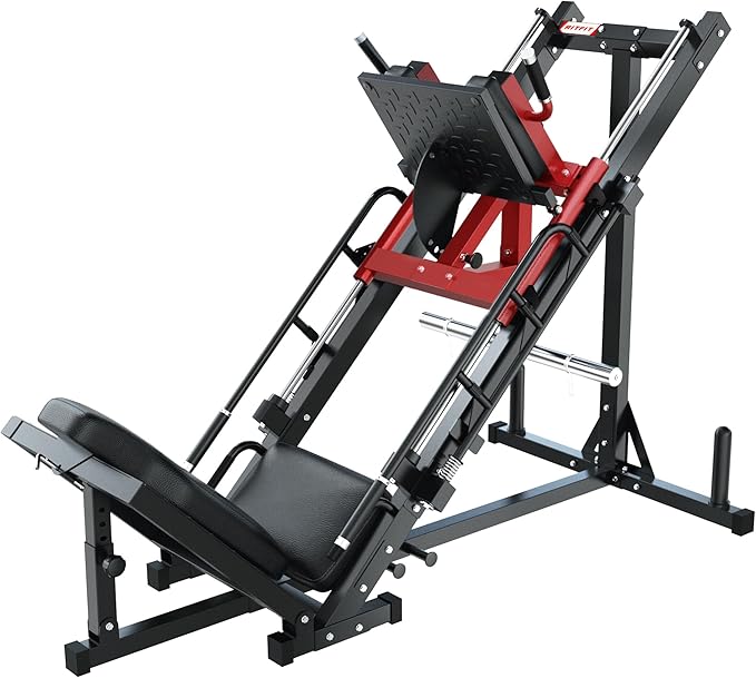 RitFit Leg Press Hack Squat Machine, Professional Adjustable Leg Press Machine for Home Gym with Linear Bearing, Specialty Hack Squat Machine for Full Lower Body Workout with Weight Storage Posts, Red