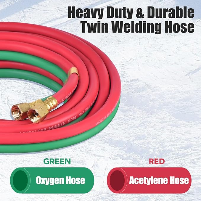 Oxygen Acetylene Twin Welding Hose 1/4" × 25FT - 300 PSI Red & Green Torch Hose with 9/16"-18 B Fittings Grade R for Gas Welding Cutting & Brazing