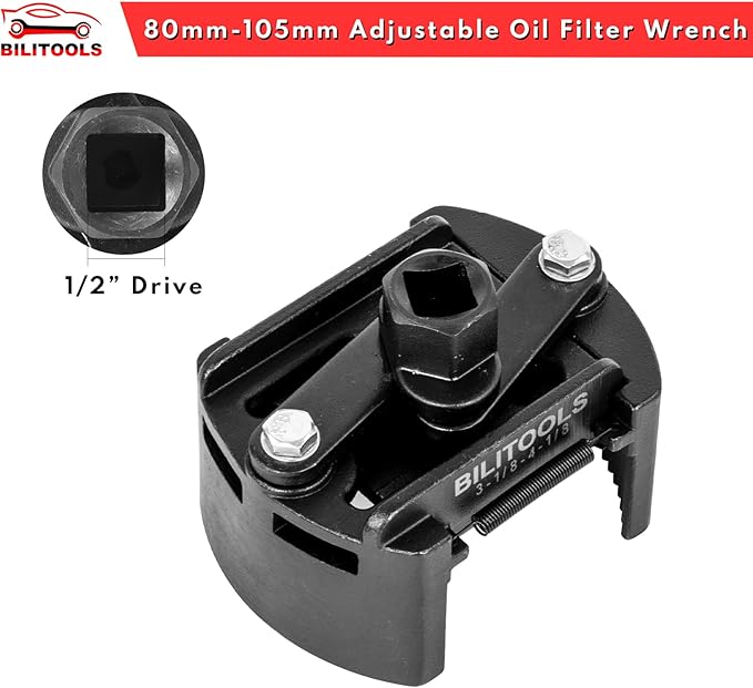 BILITOOLS Universal Oil Filter Wrench Removal Tool Adjustable, 80-105mm (3.15-4.13 inch), 1/2" Drive