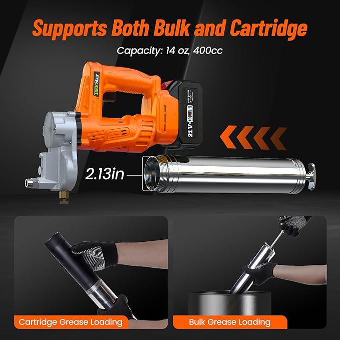 Electric Grease Gun, 10000 PSI High-Efficiency Battery Powered Grease Gun with 2 * 4.0Ah Batteries and Charger, for Farmers, Mechanics, and Equipment Owners, Orange