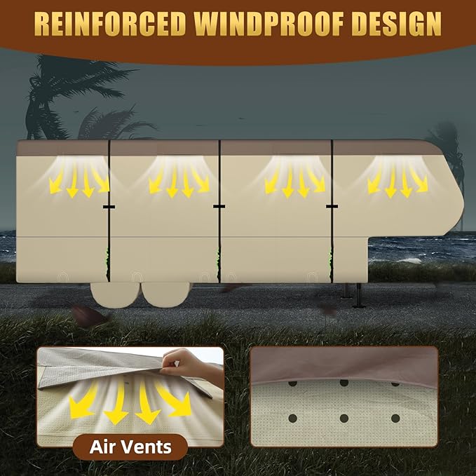 Umbrauto 5th Wheel RV Cover 7 Layers Top 3 Layers Side Waterproof Camper Cover for 34' to 37' Fifth Wheel Trailer with 4 Trailer Tire Covers, Tongue Jack Cover,Gutter Cover and Extra Windproof Ropes
